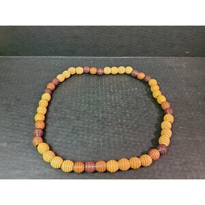 25" Stretchy Wood Bead Necklace Vintage Adjustable No Clasp Any Size